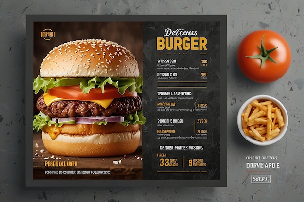 Free PSD delicious burger and food menu social media banner or instagram post template