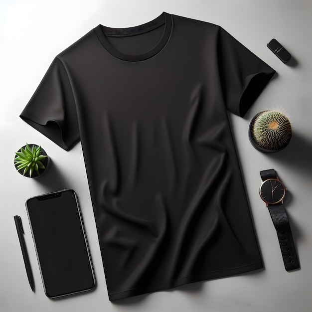 Free PSD simple black mens tee mockup a black t shirt with a black