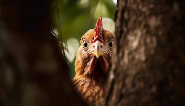 Free range rooster surveys rural scene crowing proudly generated by AI