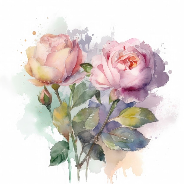 Free roses water color pastel white background generat ai