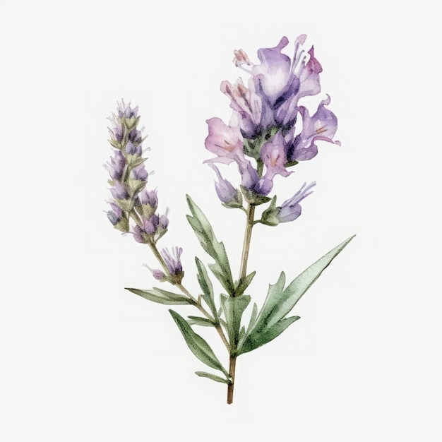 Free single lavender folwer water color pastel white background generat ai