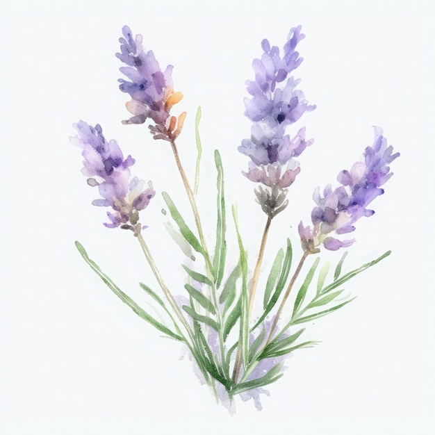 Free single lavender folwer water color pastel white background generat ai