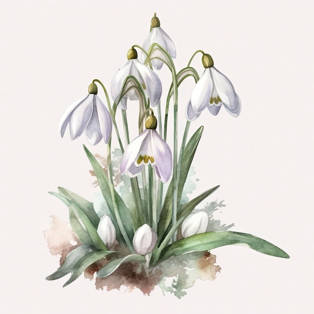 Free snowdrops flowers water color pastel white background generat ai