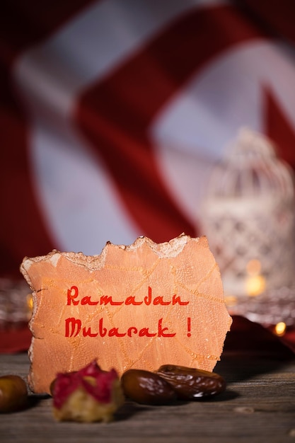 Free space for a text Ramadan background Tunisian flag Closeup