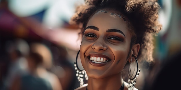 A free spirit happy content woman at a fair amusement