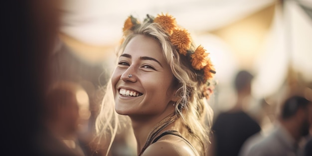 A free spirit happy content woman at a fair amusement