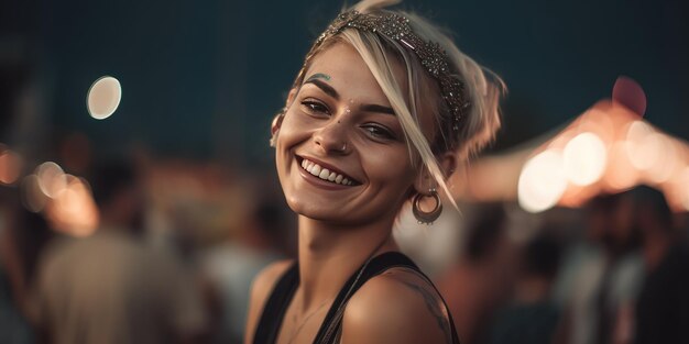 A free spirit happy content woman at a fair amusement