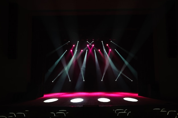 Free stage with lights, lighting devices on the consert.