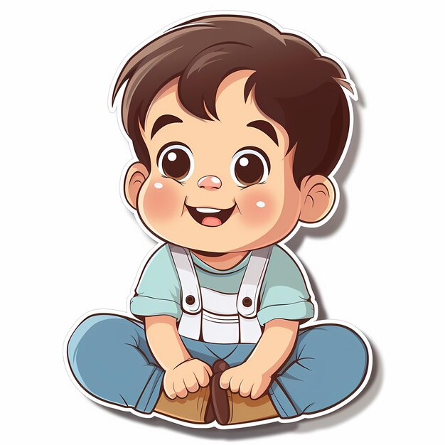 free sticker design of a cute baby boy with a blue shirt