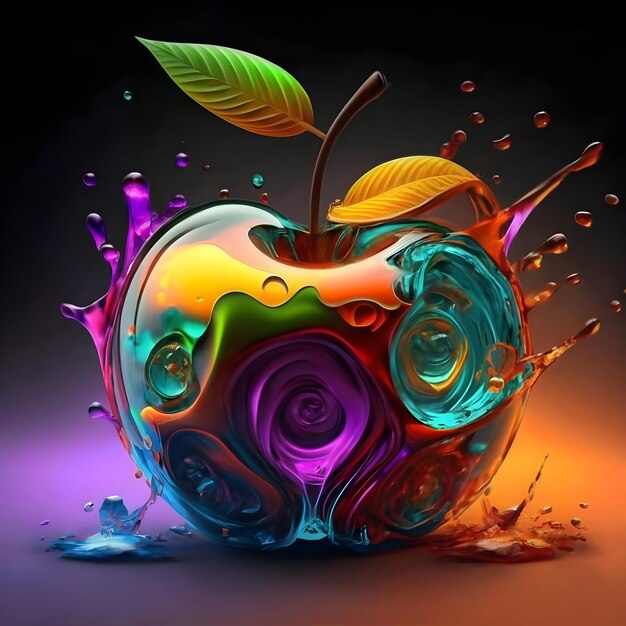 Free Vector A colorful apple is in a water splash Ai generated