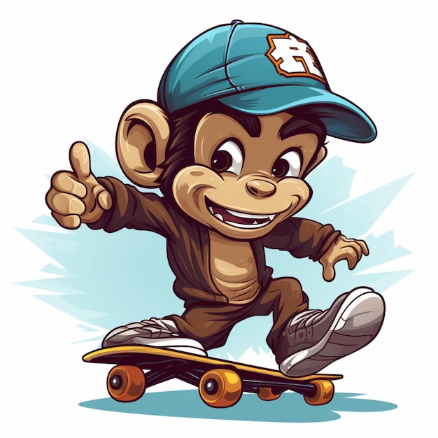 Free vector cute monkey playing skateboard cartoon vector icon illustration