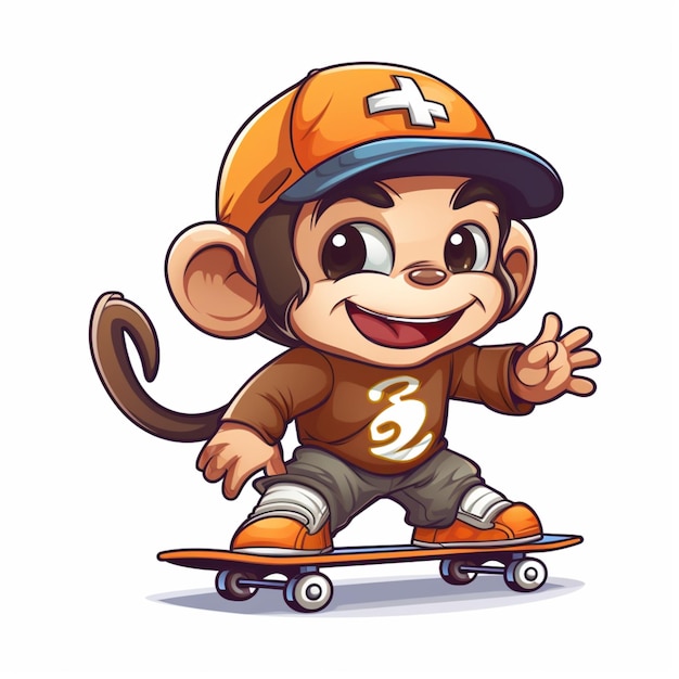 Free vector cute monkey playing skateboard cartoon vector icon illustration