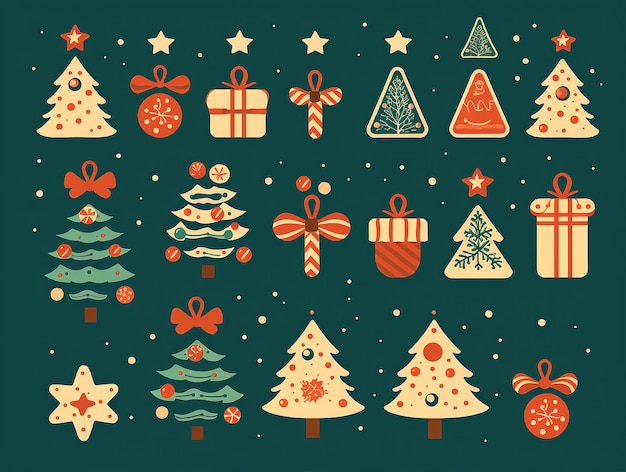 Free vector flat design of christmas element collection white background trees houses lollipops