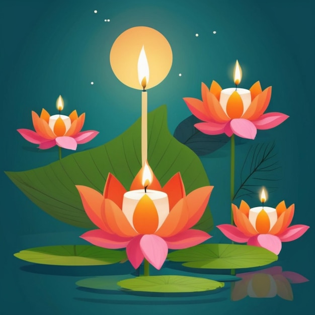 Free vector flat illustration for loy krathong celebration with candle on lotus flower