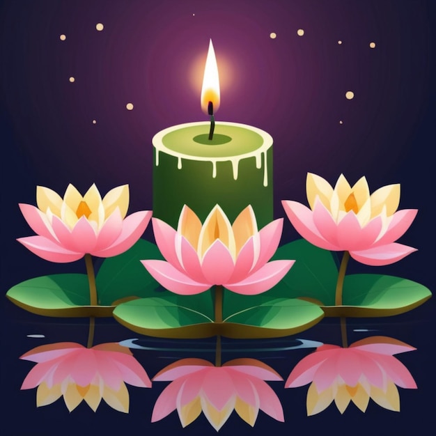 Free vector flat illustration for loy krathong celebration with candle on lotus flower