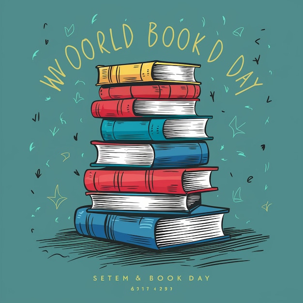 Photo free vector hand drawn world book day illustration with stack of books