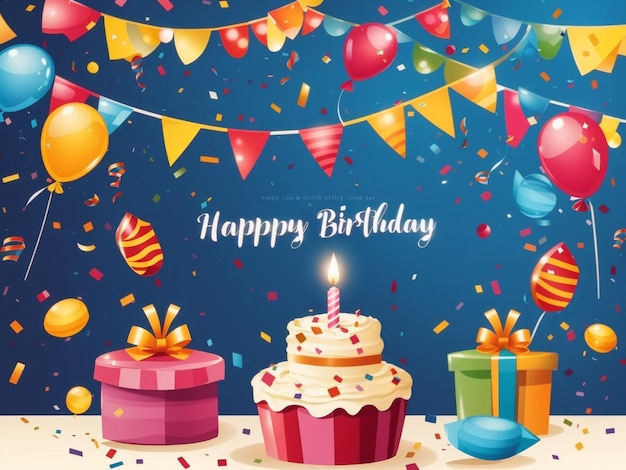 Free vector happy birthday flags and confetti card