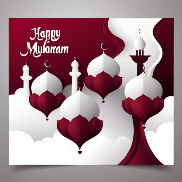 Free Vector Happy Muharram Maroon White Background Islamic Social Media Banner