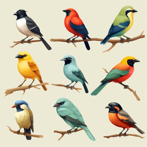 Free vector pack of exotic birds realistic style