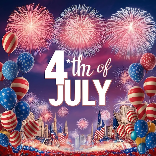 Free vector realistic 4th of July illustration with balloons fireworks and decor for independent