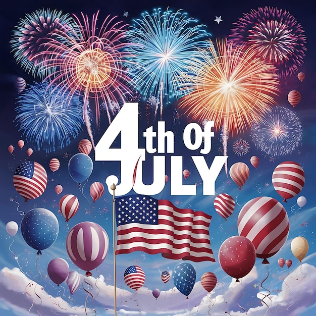 Free vector realistic 4th of July illustration with balloons fireworks and decor for independent