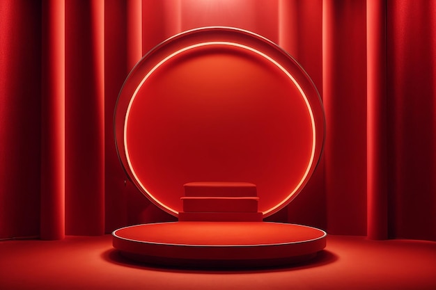 Free vector round red stage podium with lighting