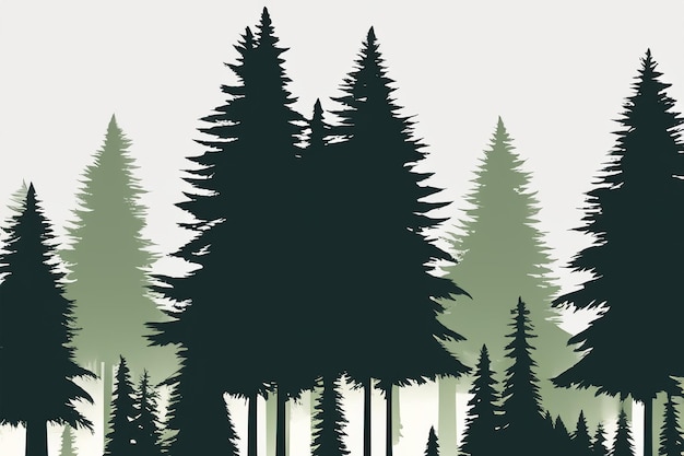 Free vector silhouette of pine forest with small and tall evergreen trees on white