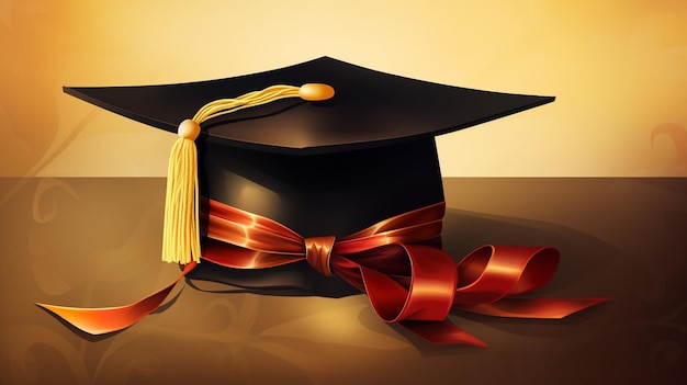 Free vector student graduation cap with gold tassel and ribbon