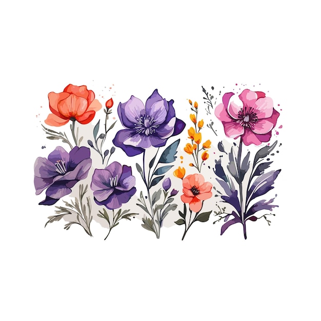 Free Vector water color vibrant hues wildflowers illustration