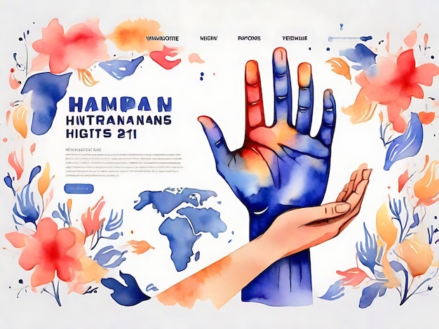 Free Vector Watercolor International Human Rights Day Landing Page Template with Hand Illustrations