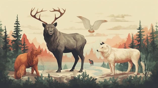 Free Vector wildlife in forest