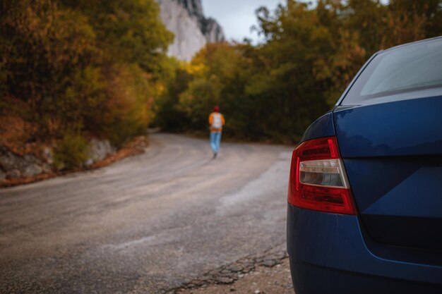 Freedom car travel concept in autumn mountains