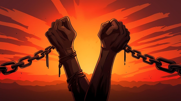 Freedom Day unity and Love and Juneteenth or June 19 as a holiday or June Teenth as hands in a heart shape commemorating the end of slavery as a Social justice concept or Emancipation