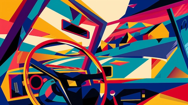 freedom and independence associated with driving using geometric shapes and bold colors