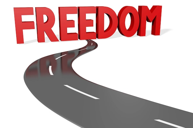 Freedom road and red word on white background