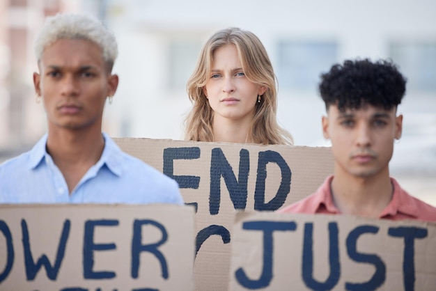 Freedom support and protest with people and poster for social justice human rights or revolution Voice opinion and equality with protesters against discrimination with rally movement and choice