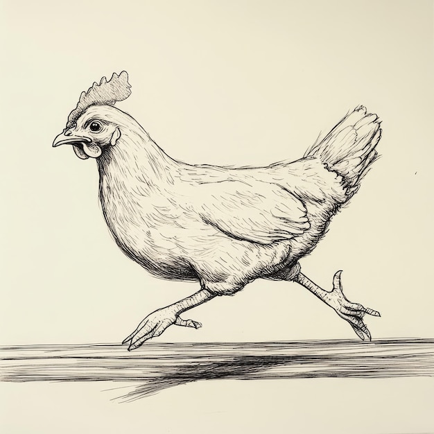 Photo freehand drawing sketch illustration of a chicken on a light background