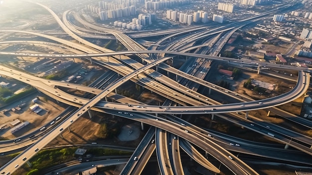 a freeway with a freeway and a city in the background