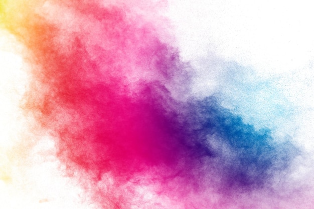 Freeze motion of color powder exploding on white background