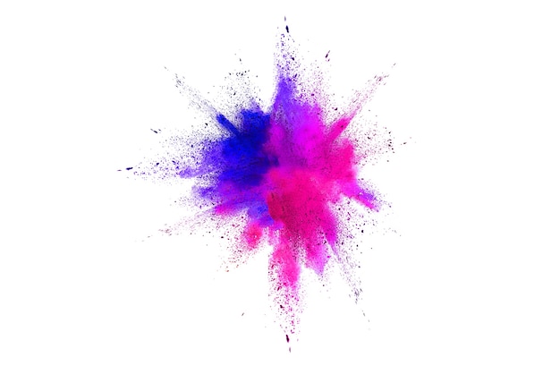 Freeze motion of color powder exploding on white  