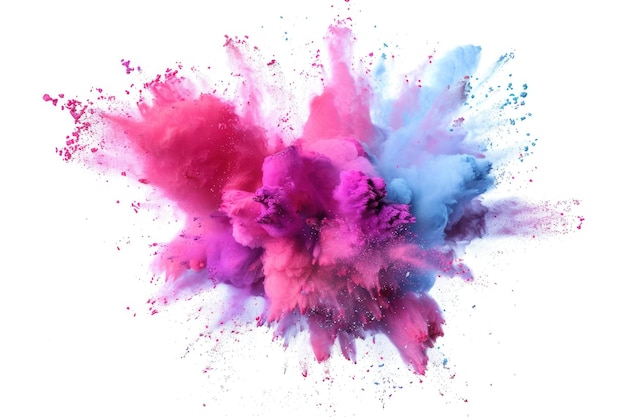 Freeze motion of colored powder explosions isolated on white background