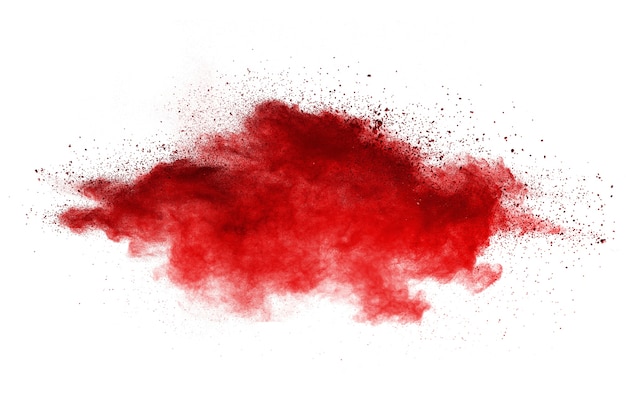 Freeze motion of colored powder explosions isolated on white background