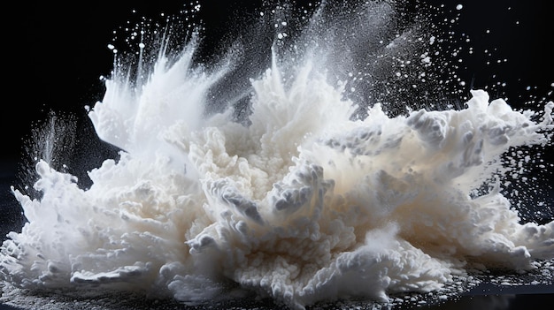 Freeze motion of white color powder exploding on black background