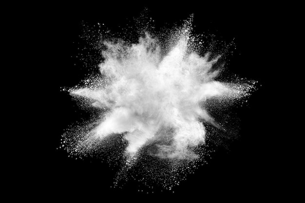 Freeze motion of white powder explosions isolated 