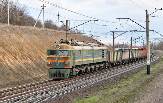 Freight electric train in Dnipropretrovsk region in Ukraine