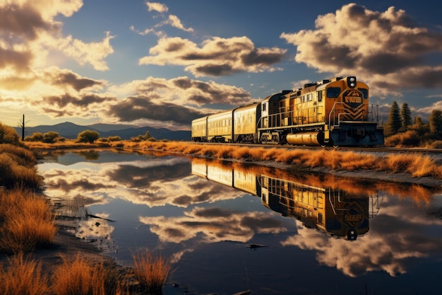 Freight Train Crossing a Scenic Landscape Generative AI