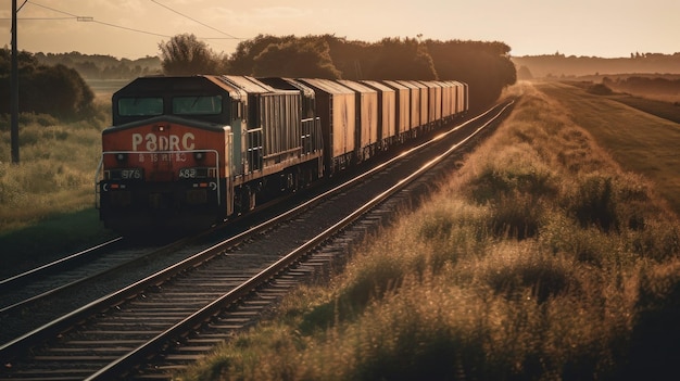 A freight train passing through a countryside AI generated