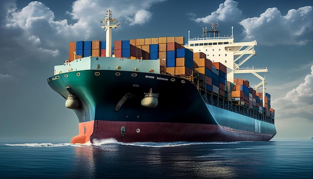 Freight Transportation Shipping Merchant Container Ship Generative AI International Container Cargo Ship in the Ocean