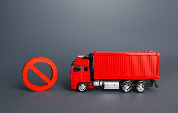 Freight truck and prohibition sign no Restrictions on import and export Ban on transfer of goods