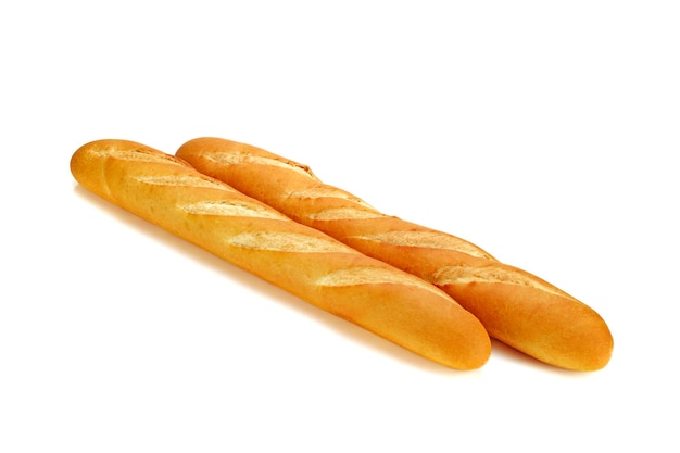 French baguette bread on white background